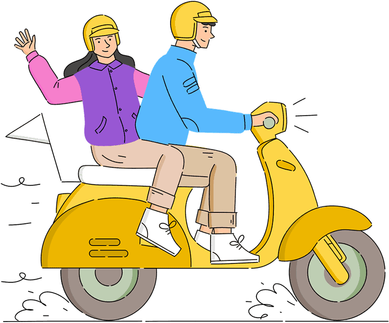 couple riding scooter